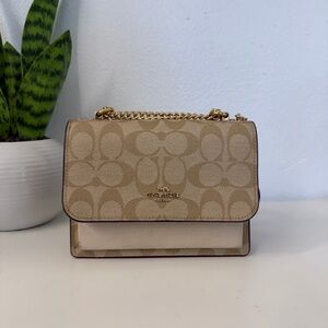 Coach Signature Tan and Cream Crossbody Bag